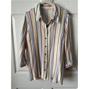 Soft Surroundings Pastel Striped Gauze Button Front Top Petite L Coastal Boho